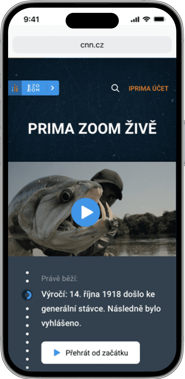 Prima Zoom live streaming page on mobile
